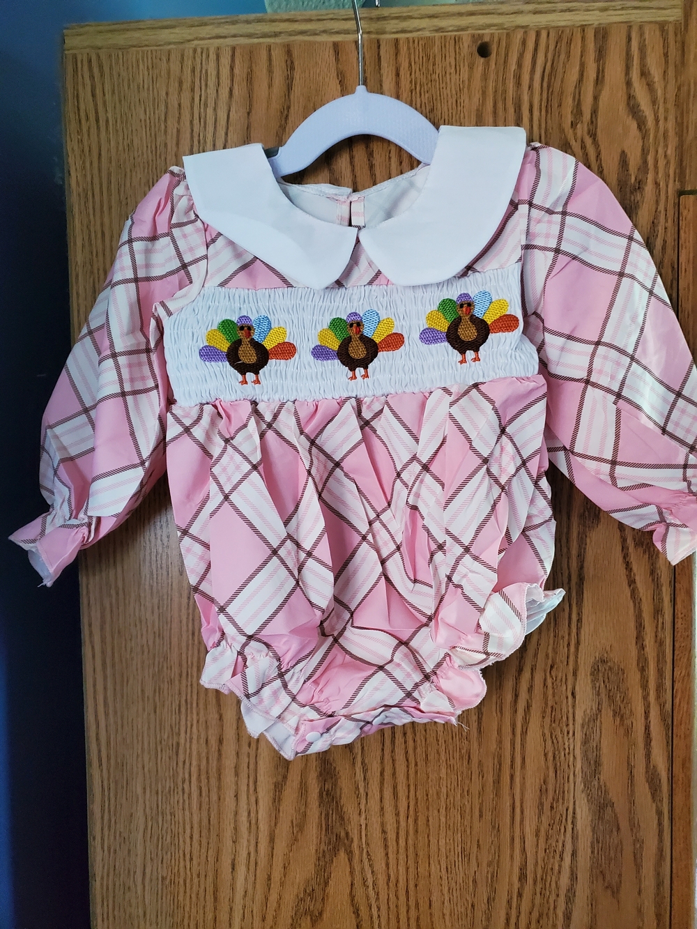 Pink Plaid Smocked Turkey One-Piece